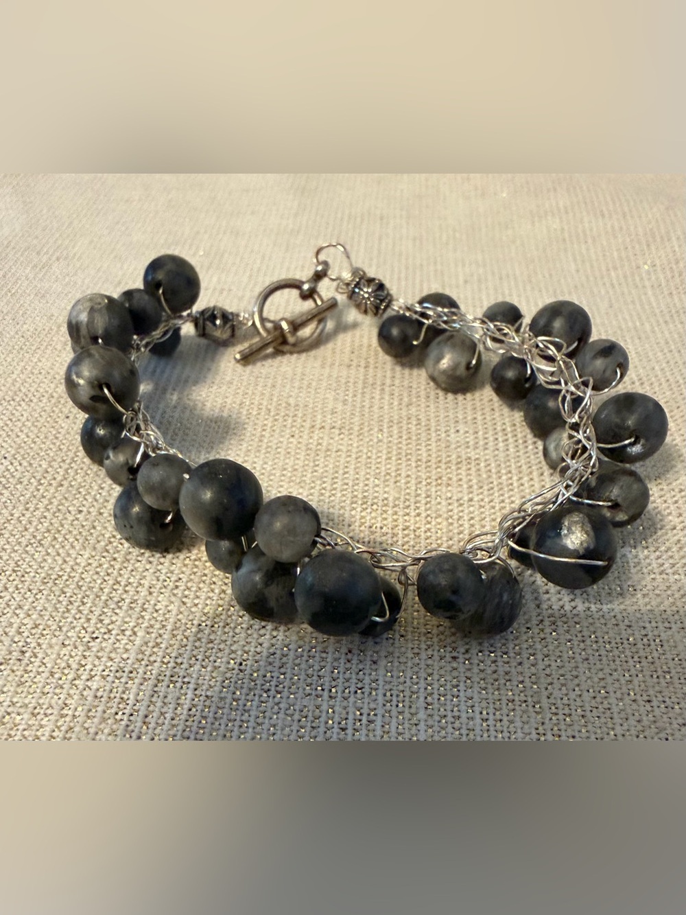 Hand Crafted Wire-Wrapped Grey Bead Bracelet